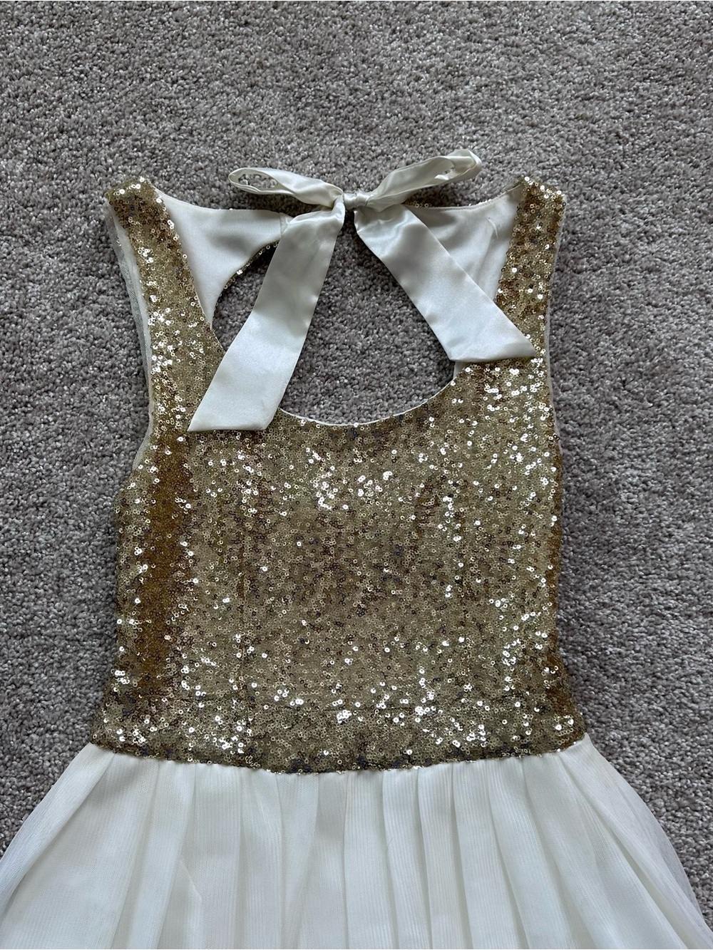 B. Darlin Girls Gold Sequin & Ivory Tulle Party Dress Bow Back Size 7/8 Juniors - Picture 2 of 12